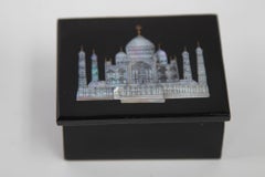 The Taj Mahal Black Marble Box with in Shell Inlaid Agra India 1950's