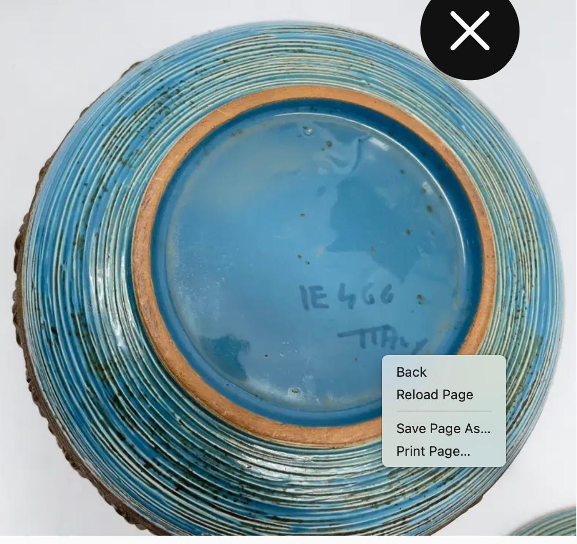 1950 Aldo Londi Bitossi Cuenco de cerámica azul Rímini con tapa Italiano en venta