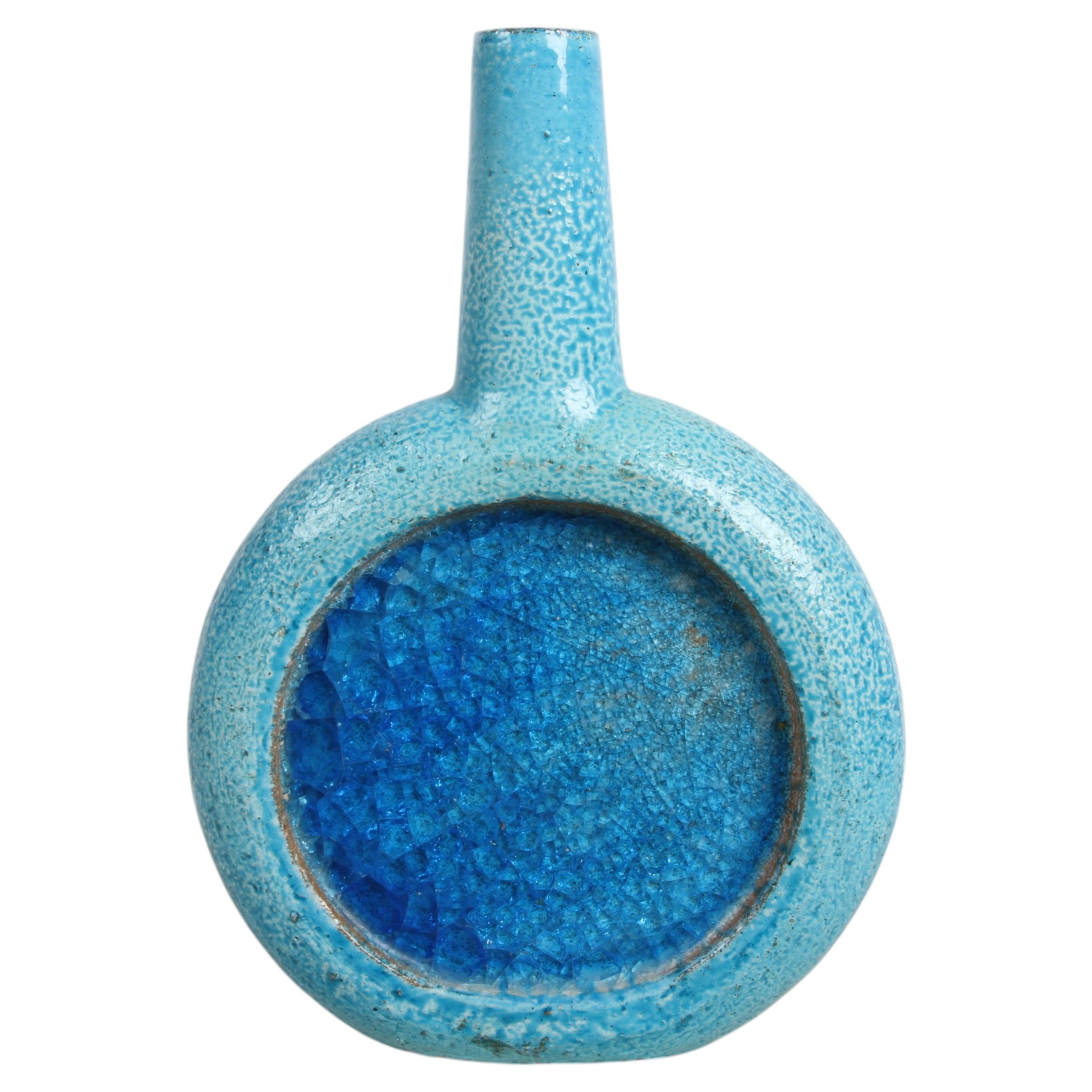 1950's Aldo Londi Bitossi - Italy for Raymor Tall Blue Fritte Fused Glass Vase For Sale