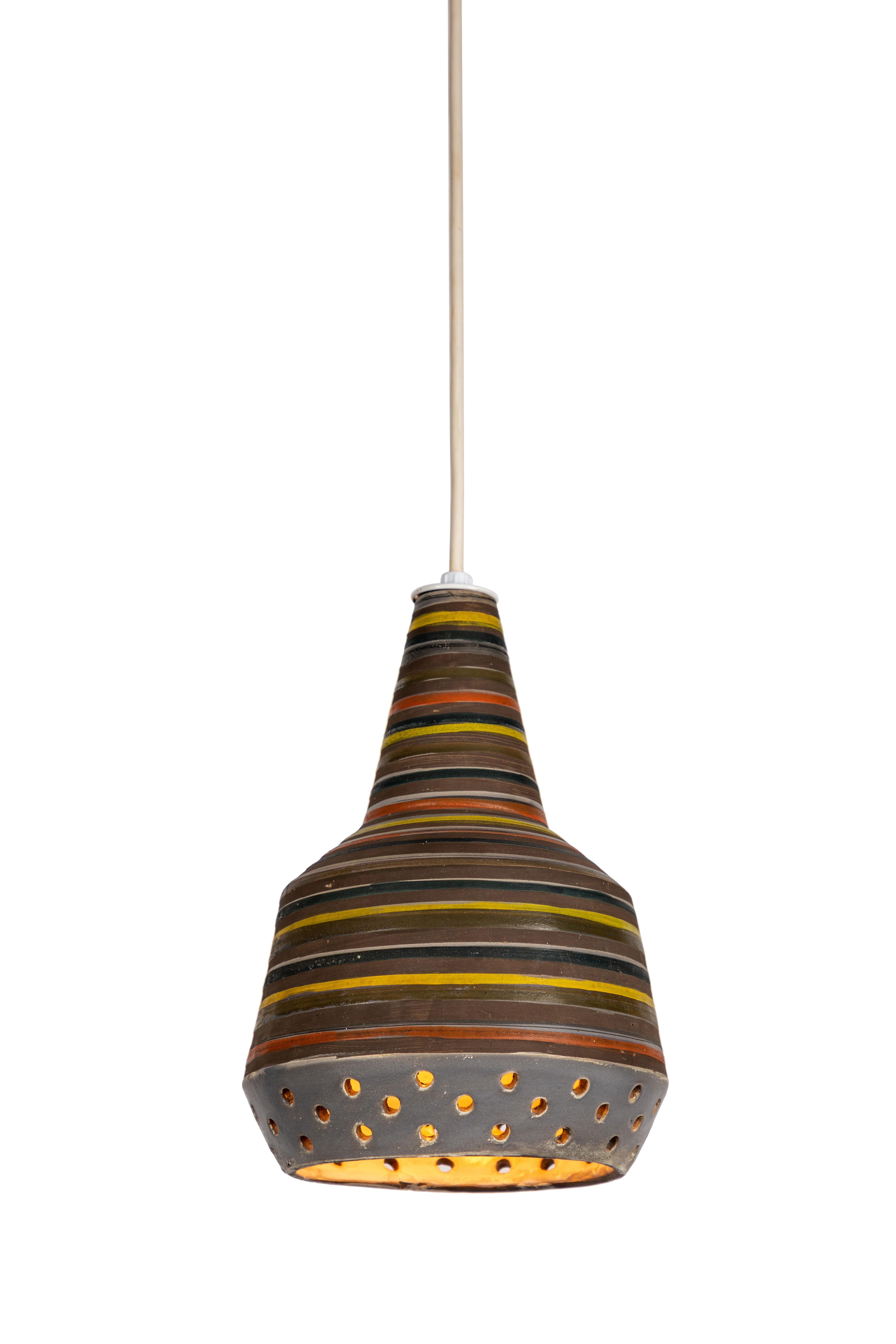 Glazed 1950s Aldo Londi Ceramic Bitossi Pendant Lamp for Italian Raymor For Sale
