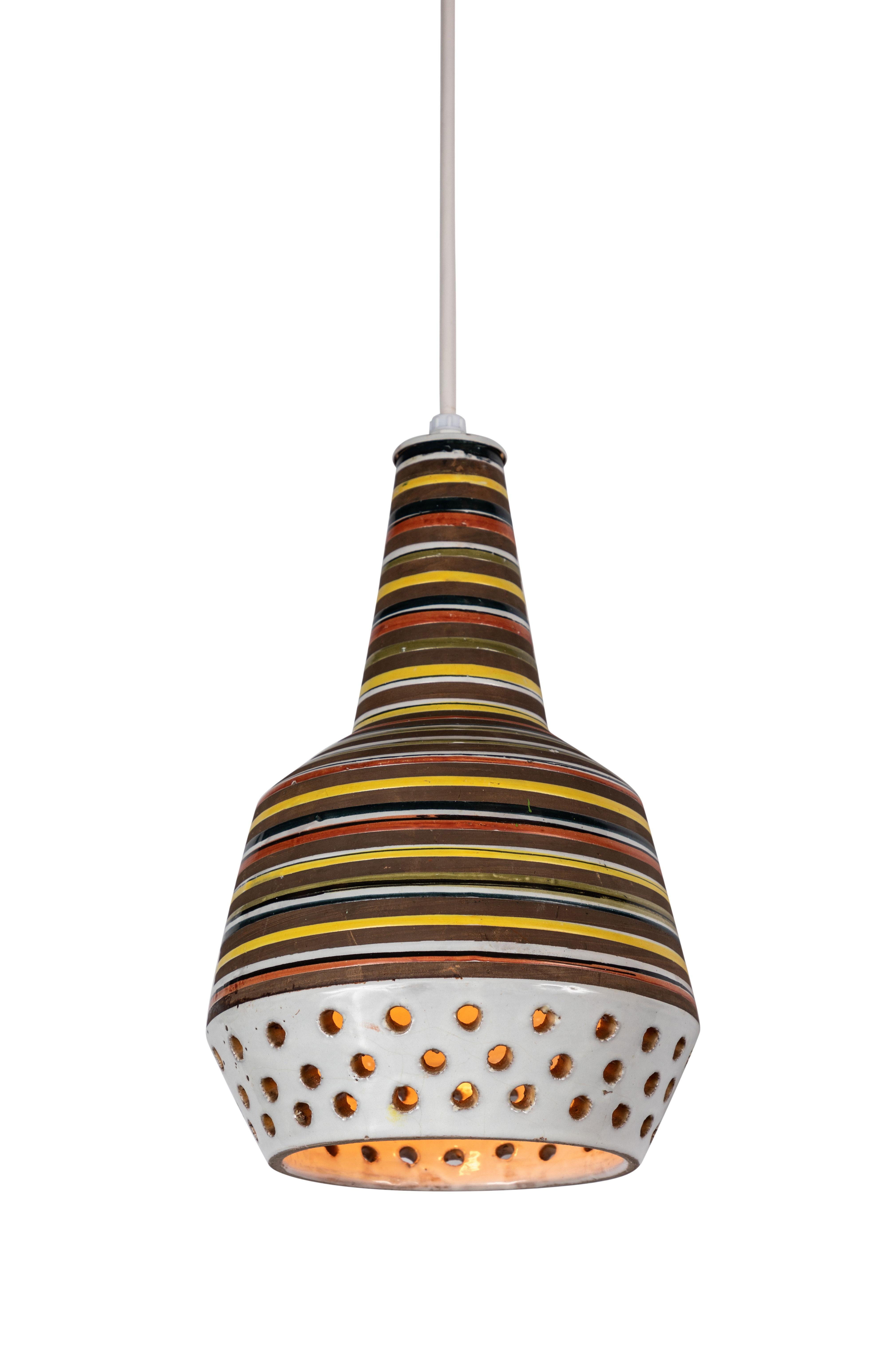 Mid-20th Century 1950s Aldo Londi Ceramic Bitossi Pendant Lamp for Italian Raymor
