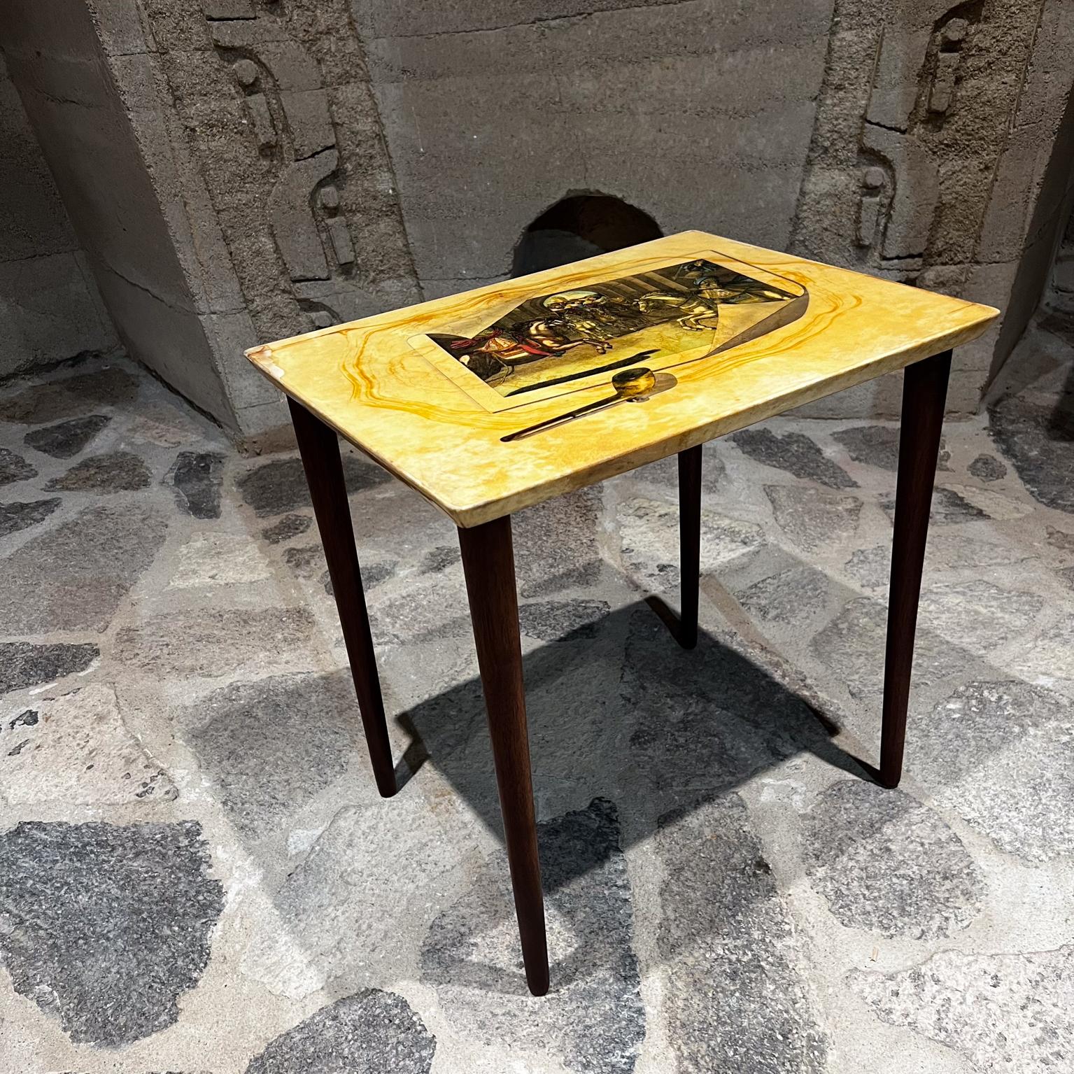 Mid-Century Modern  1950s Aldo Tura Fornasetti Art Side Table Goatskin Mahogany Italy For Sale