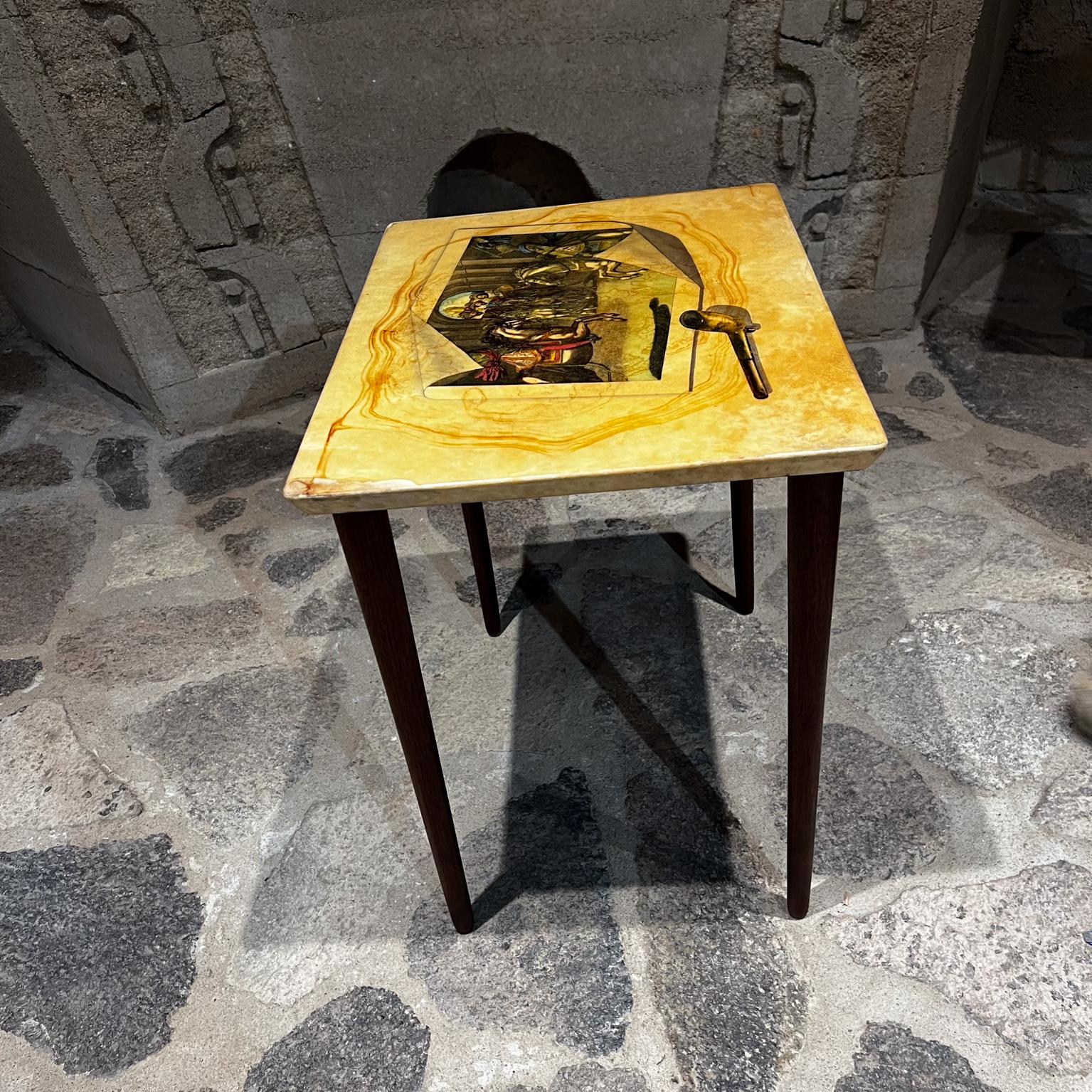 Italian  1950s Aldo Tura Fornasetti Art Side Table Goatskin Mahogany Italy For Sale