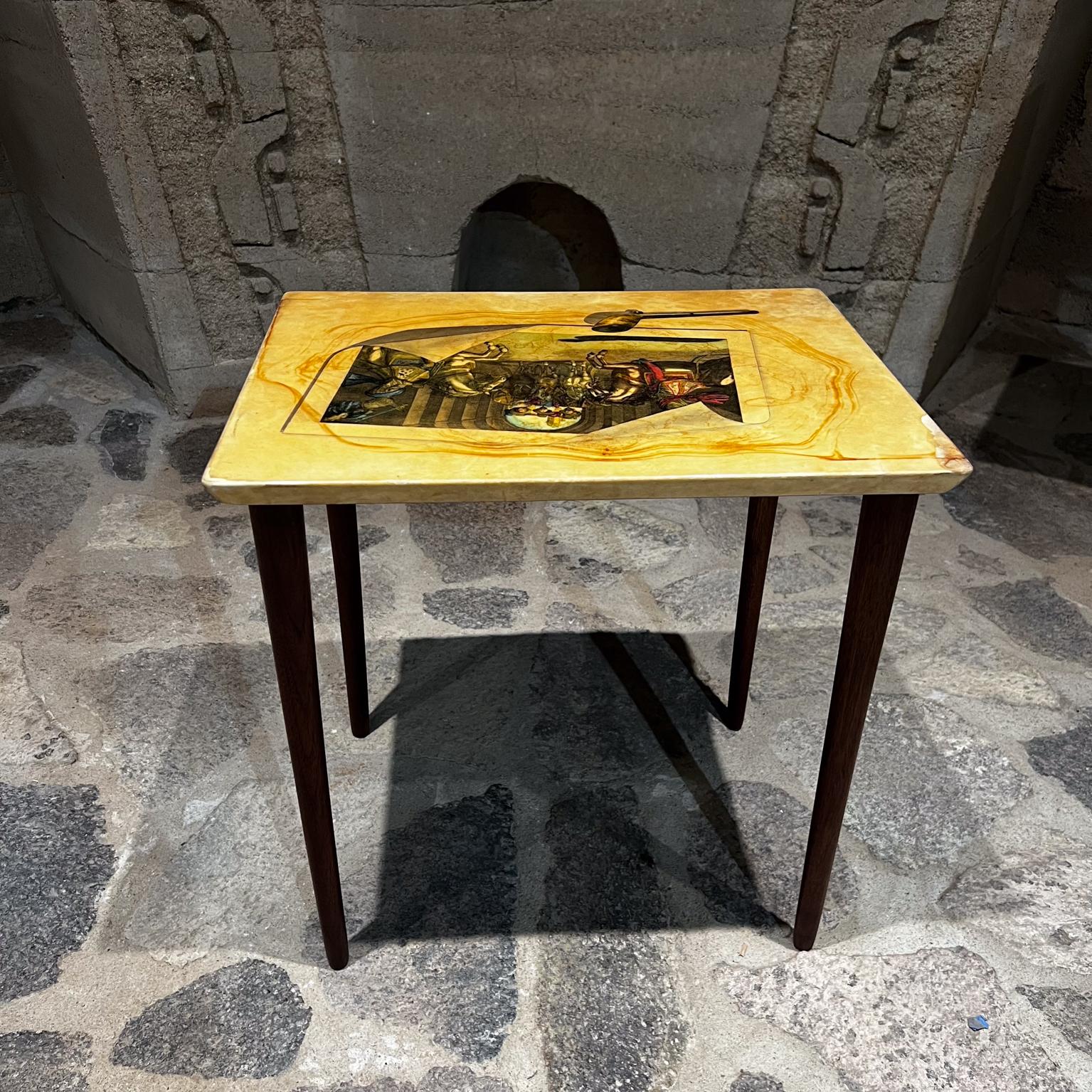 Mid-20th Century  1950s Aldo Tura Fornasetti Art Side Table Goatskin Mahogany Italy For Sale
