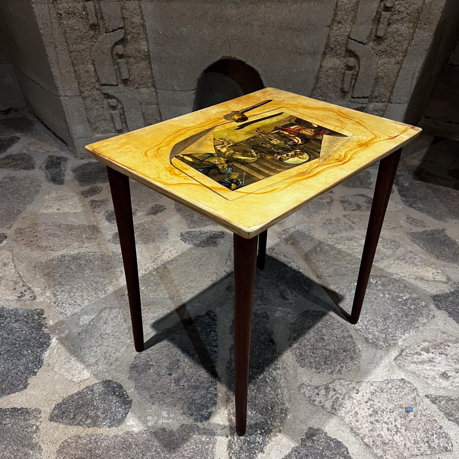  1950s Aldo Tura Fornasetti Art Side Table Goatskin Mahogany Italy For Sale 1