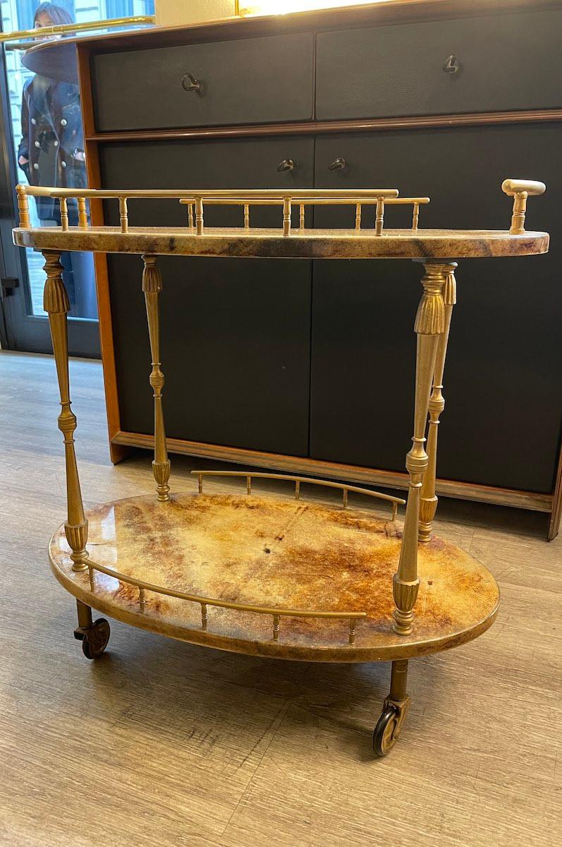 1950s Aldo Tura Glazed parchment cart For Sale 6