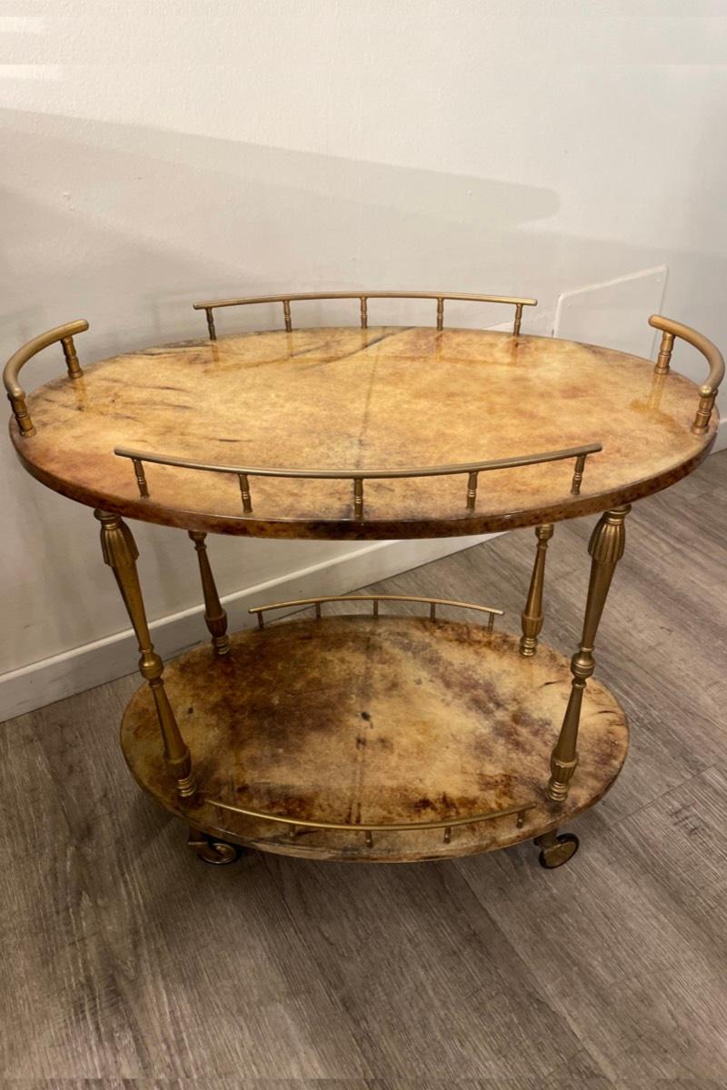 1950s Aldo Tura Glazed parchment cart For Sale 7