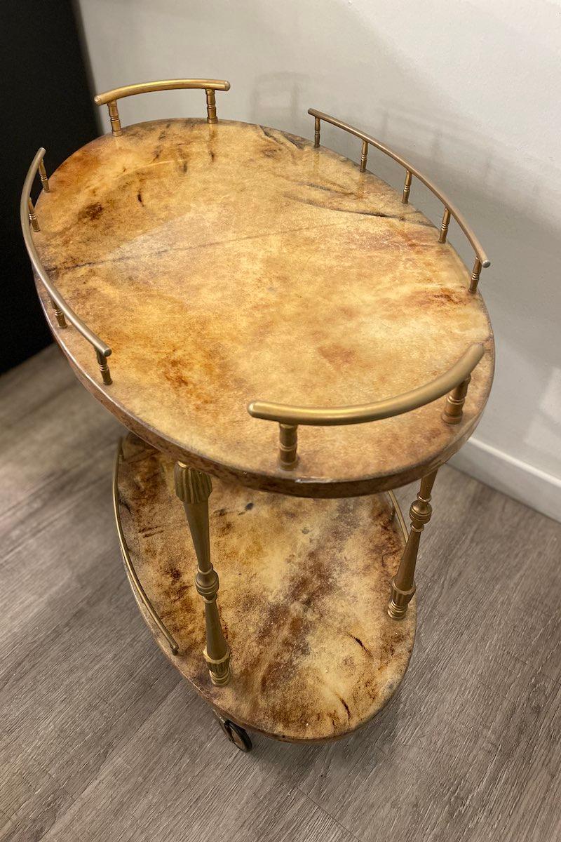 1950s Aldo Tura Glazed parchment cart For Sale 8