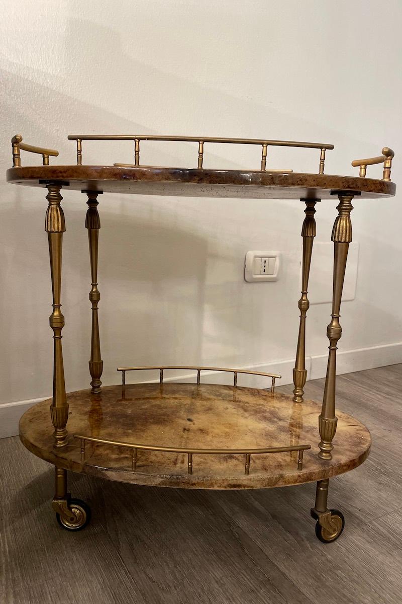 Italian 1950s Aldo Tura Glazed parchment cart For Sale