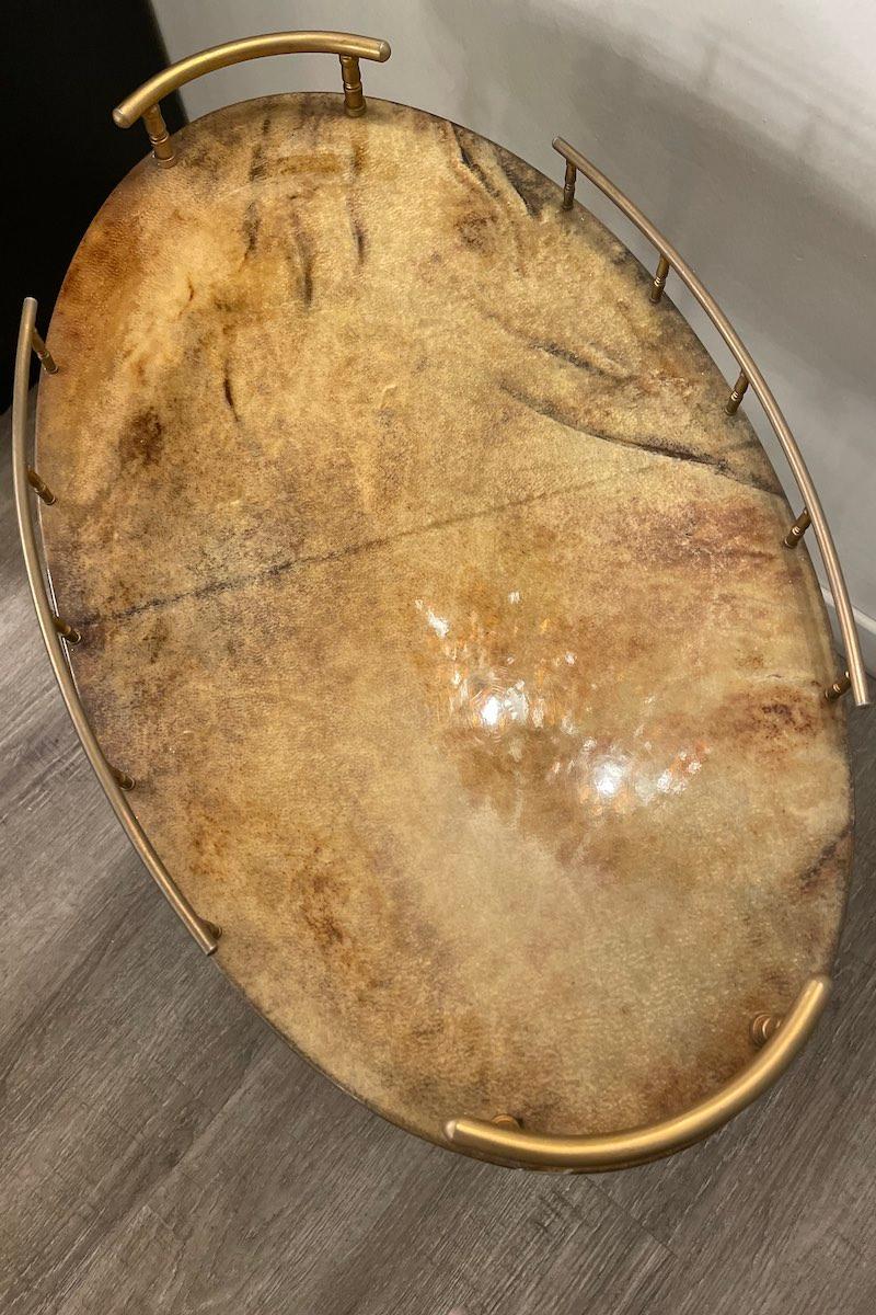 Brass 1950s Aldo Tura Glazed parchment cart For Sale