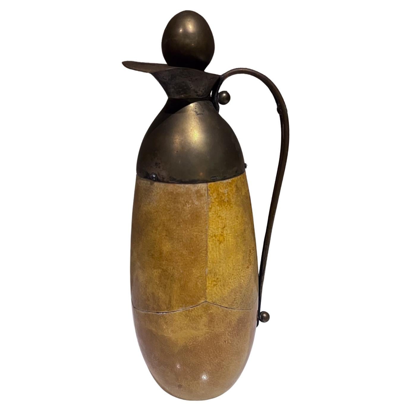 1950s Aldo Tura Goatskin and Brass Carafe Thermos Italy For Sale