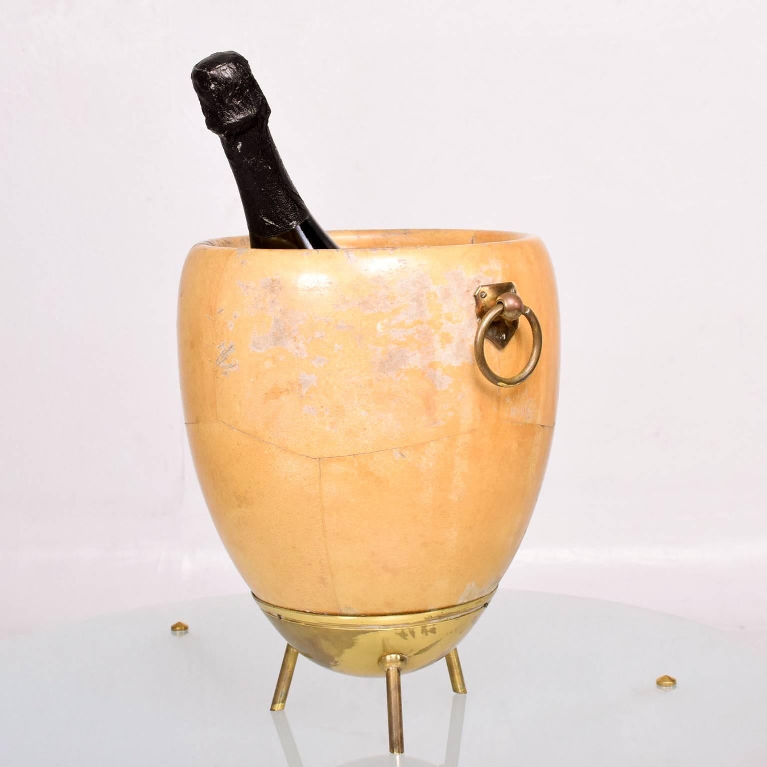 Mid-Century Modern 1950s Aldo Tura Goatskin and Brass Ice/Champagne Bucket, Midcentury