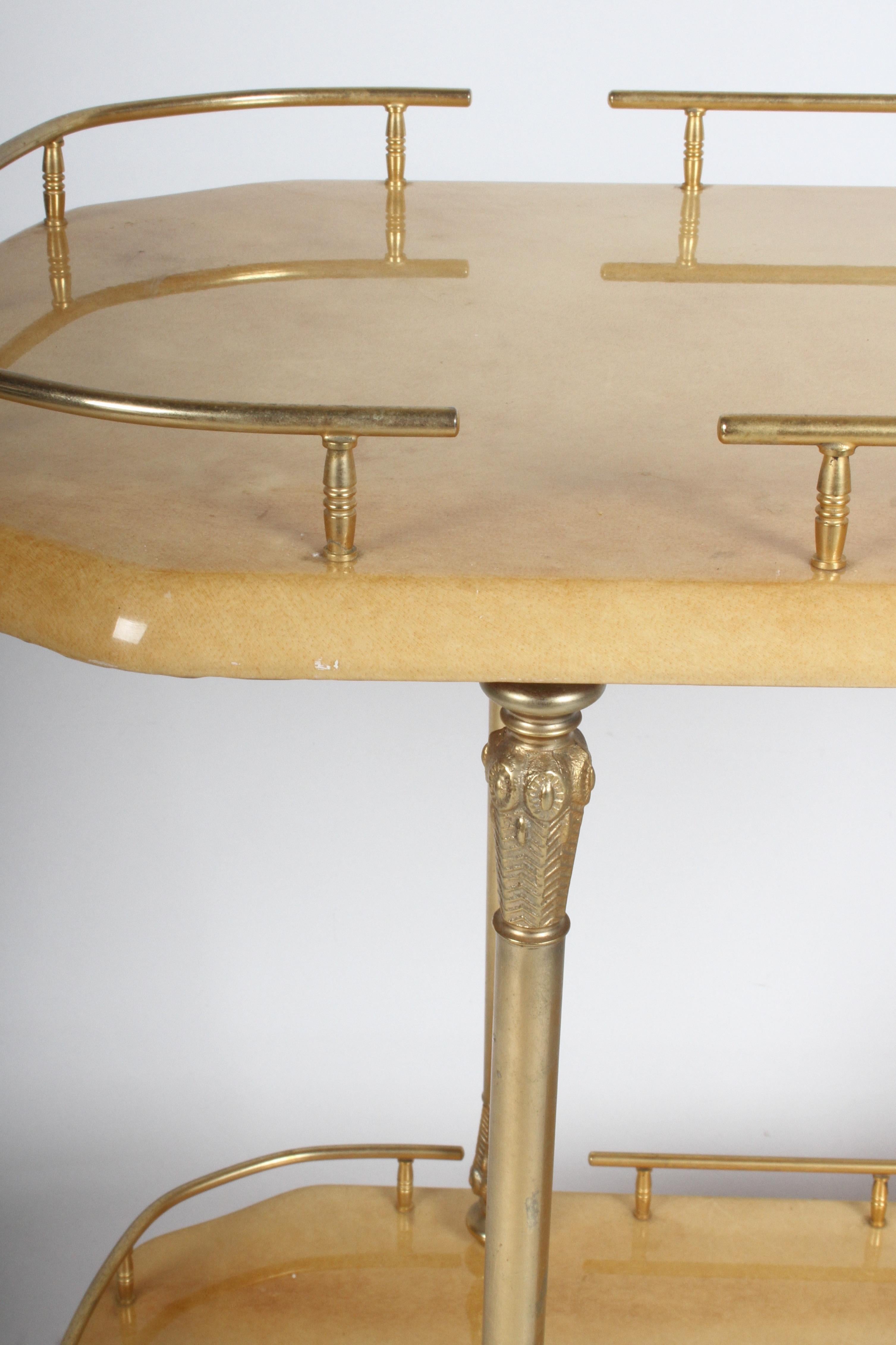 Mid-20th Century 1950s Aldo Tura Goatskin Bar Cart Server, Italy 