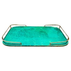 1950s Aldo Tura Green Serving Tray Lacquered Goatskin Milan