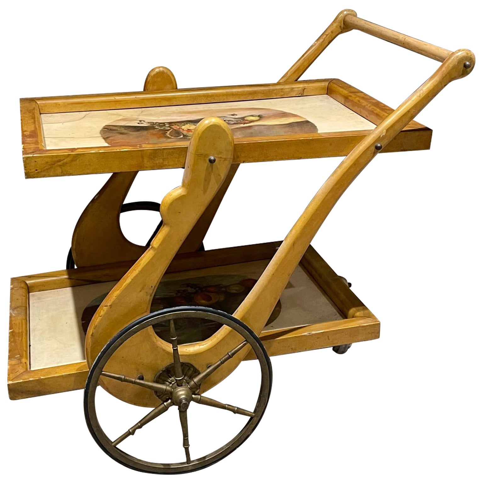 1950s Aldo Tura Italian Art Goatskin Bar Service Cart