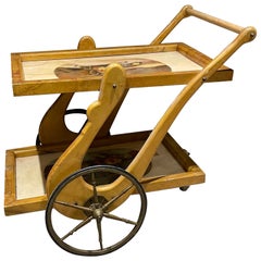 1950s Aldo Tura Italian Art Goatskin Bar Service Cart