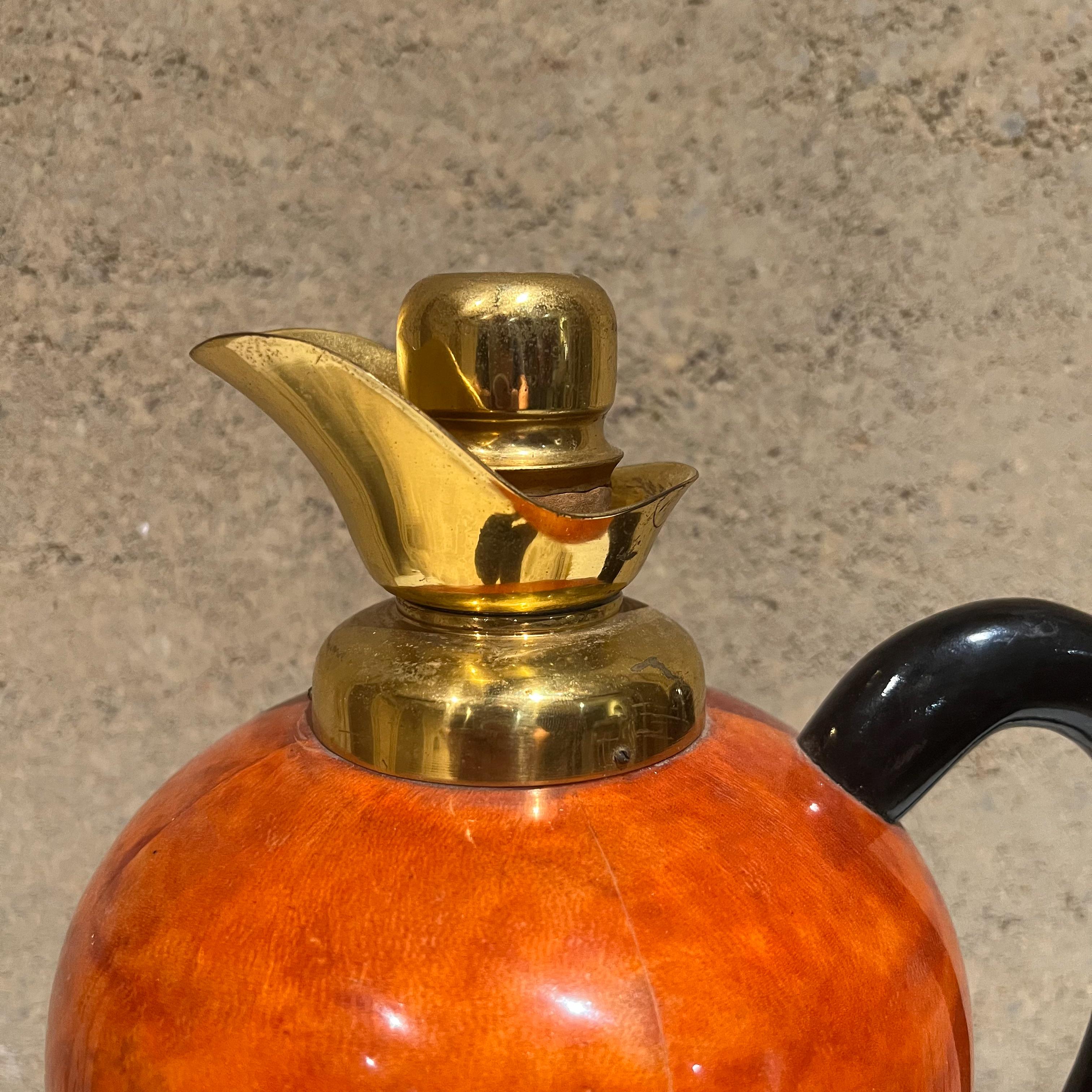 1950s Aldo Tura Macabo Fancy Red Thermos Pitcher Carafe Goatskin & Brass 2