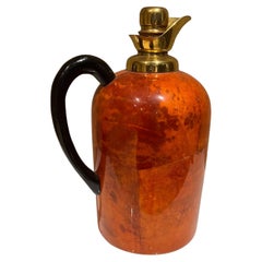 Retro 1950s Aldo Tura Macabo Fancy Red Thermos Pitcher Carafe Goatskin & Brass