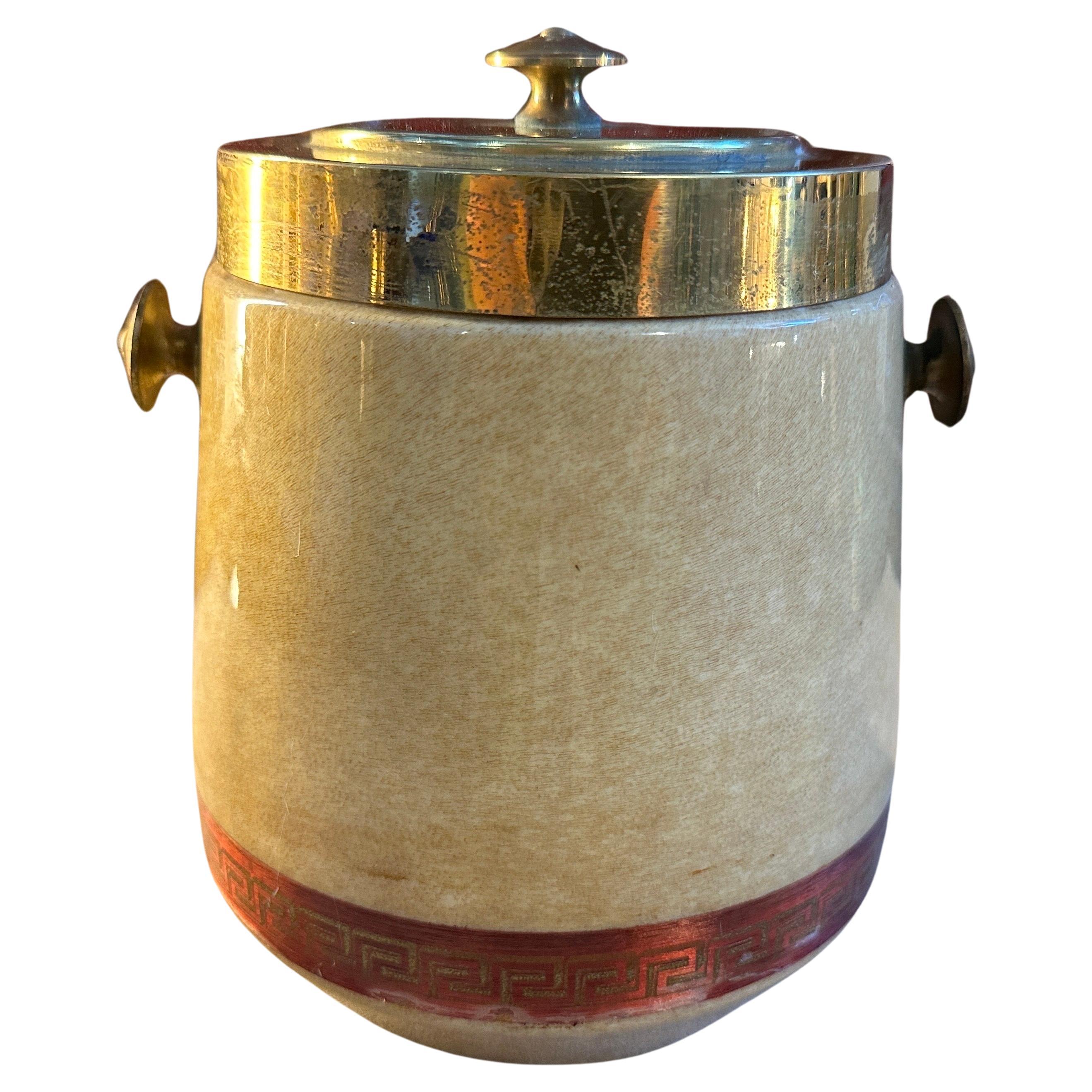 1950s Aldo Tura Mid-Century Modern Brass and Amber Goatskin Ice Bucket