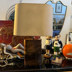 1950s Aldo Tura Mid-Century Modern Brown Goatskin and Brass Italian Table Lamp