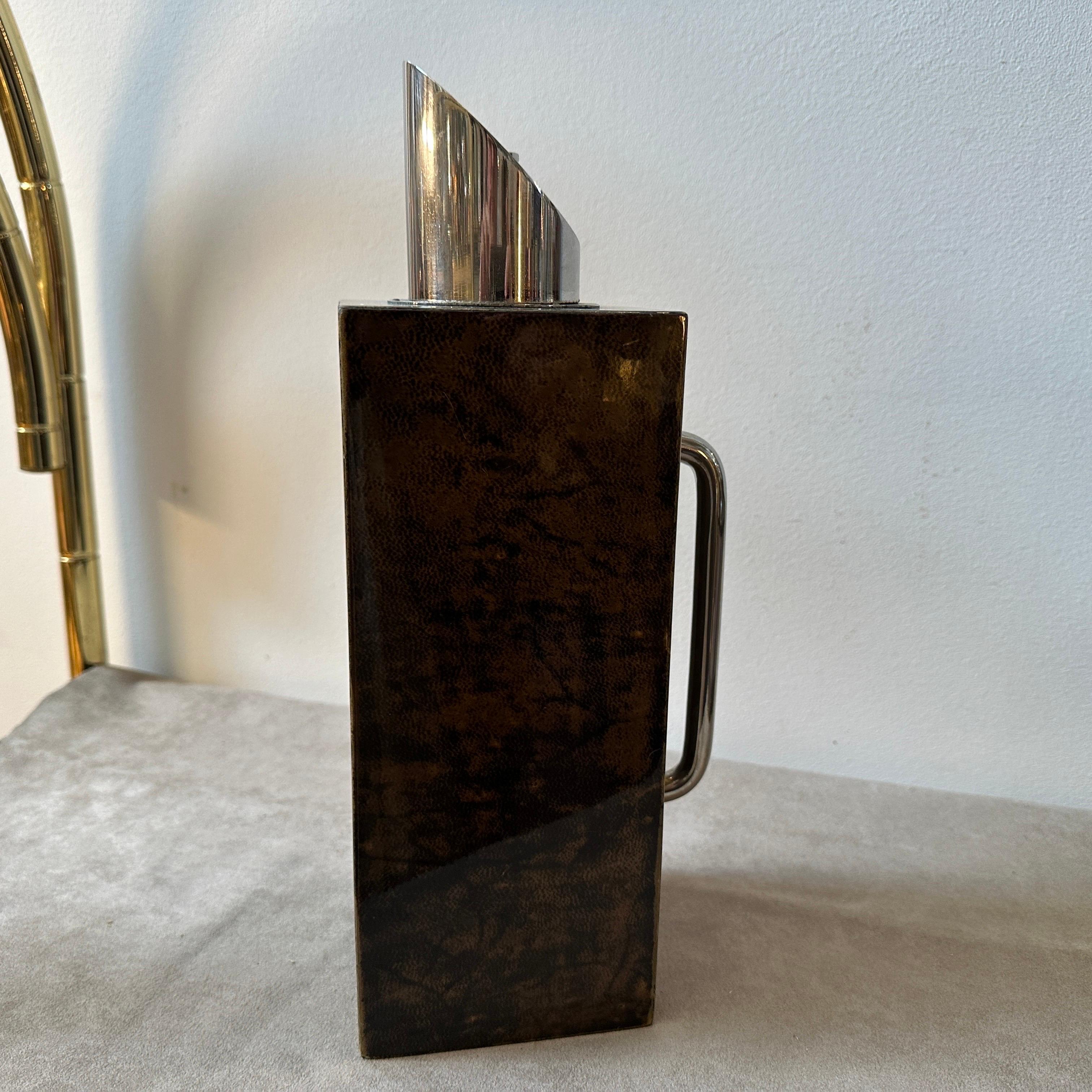 1950s Aldo Tura Mid-Century Modern Brown Goatskin and Silver Plate Square Carafe For Sale 5