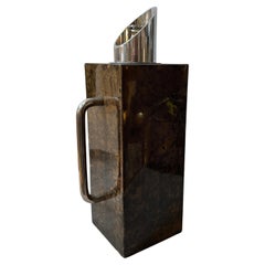 1950 Aldo Tura Moderna de mediados de siglo Jarra cuadrada de piel de cabra marrón y chapa de plata