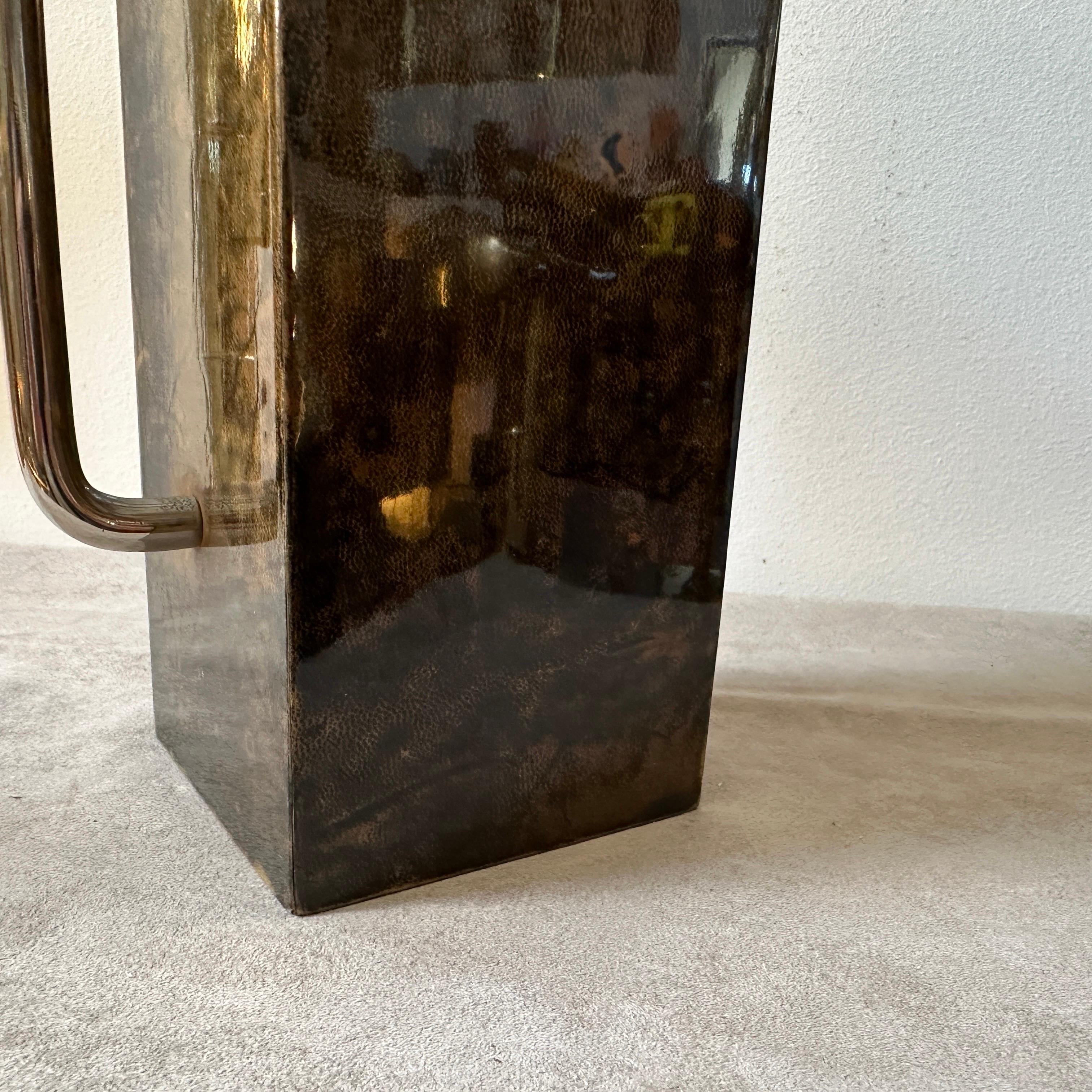 1950s Aldo Tura Mid-Century Modern Brown Goatskin and Silver Plate Square Carafe In Good Condition For Sale In Aci Castello, IT