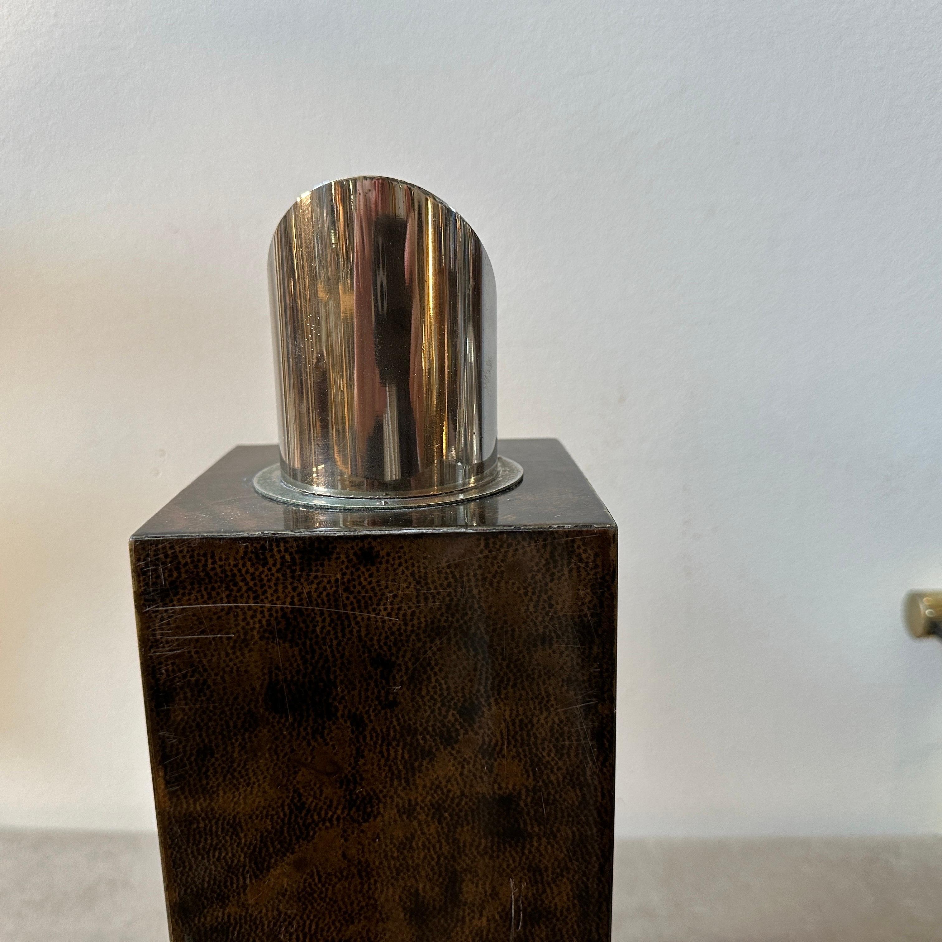 1950s Aldo Tura Mid-Century Modern Brown Goatskin and Silver Plate Square Carafe For Sale 4