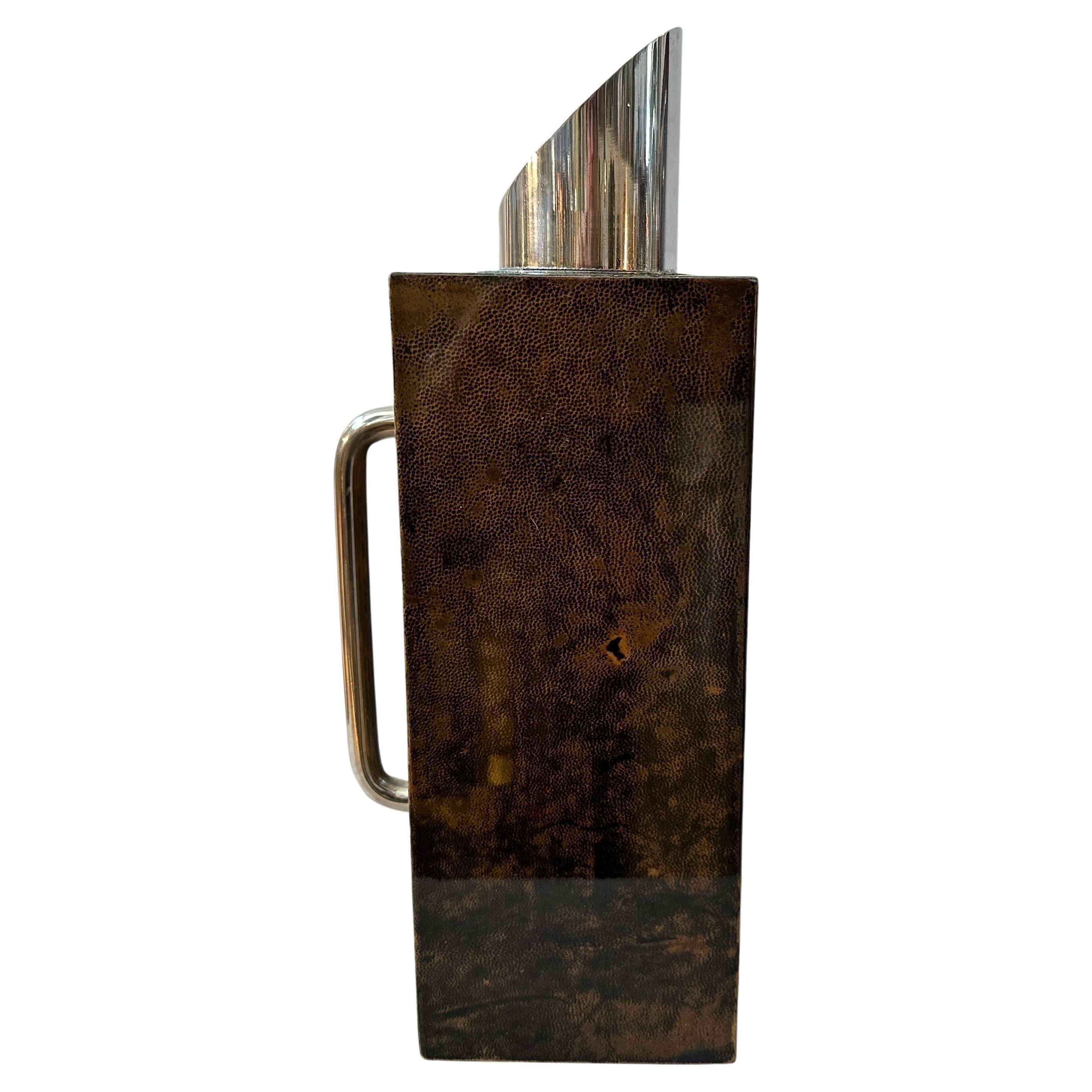 1950 Aldo Tura Mid-Century Modern Brown Goatkin and Silver Plate Square Carafe en vente