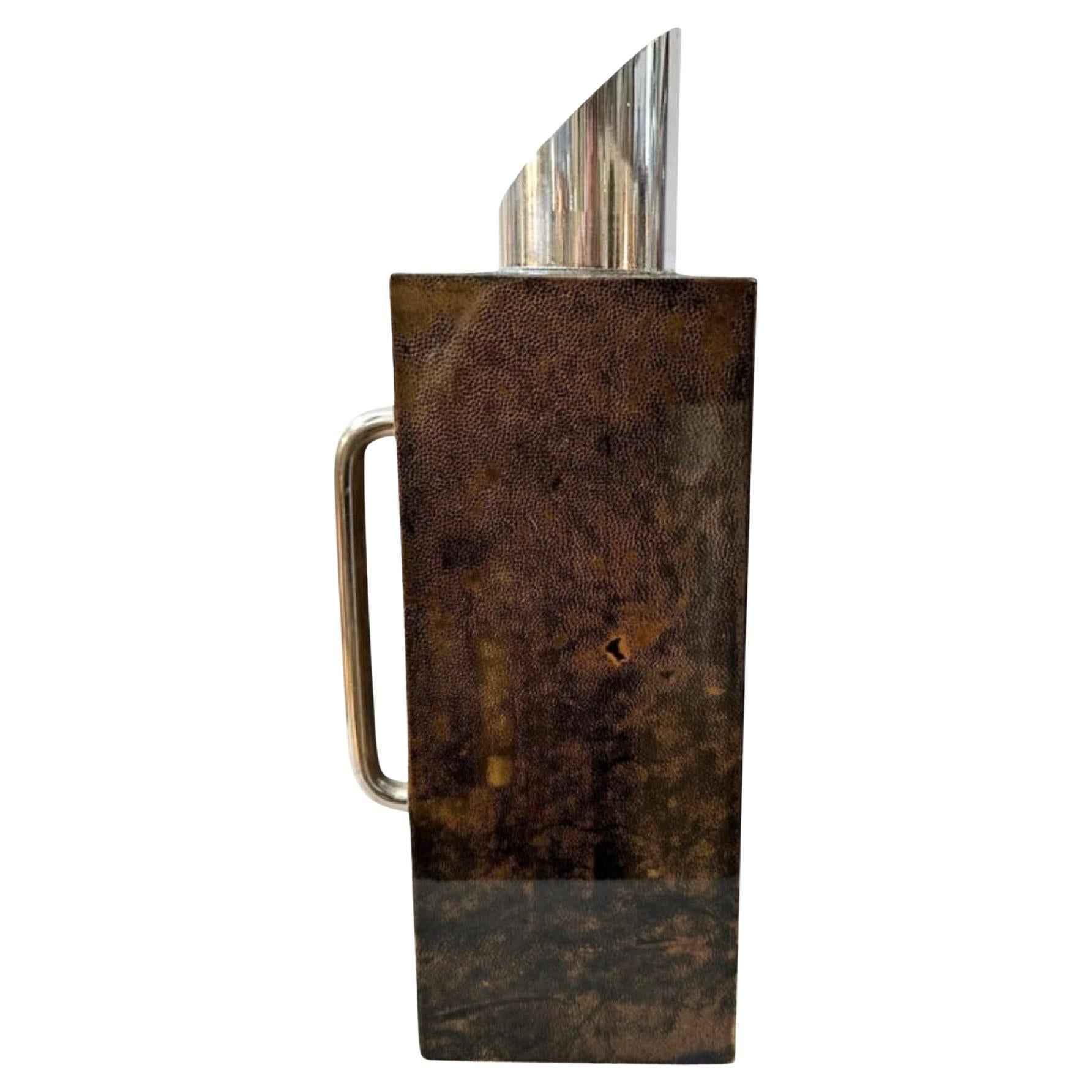 1950s Aldo Tura Mid-Century Modern Brown Goatskin and Silver Plate Square Carafe