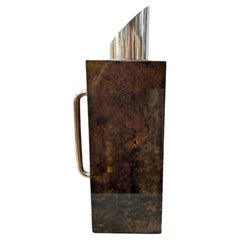1950s Aldo Tura Mid-Century Modern Brown Goatskin and Silver Plate Square Carafe