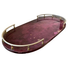 1950s Aldo Tura Mid-Century Modern Purple Goatskin Oval Gallery Tray