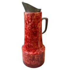 Vintage 1950s Aldo Tura Mid-Century Modern Red Goatskin and Pewter Big Jug