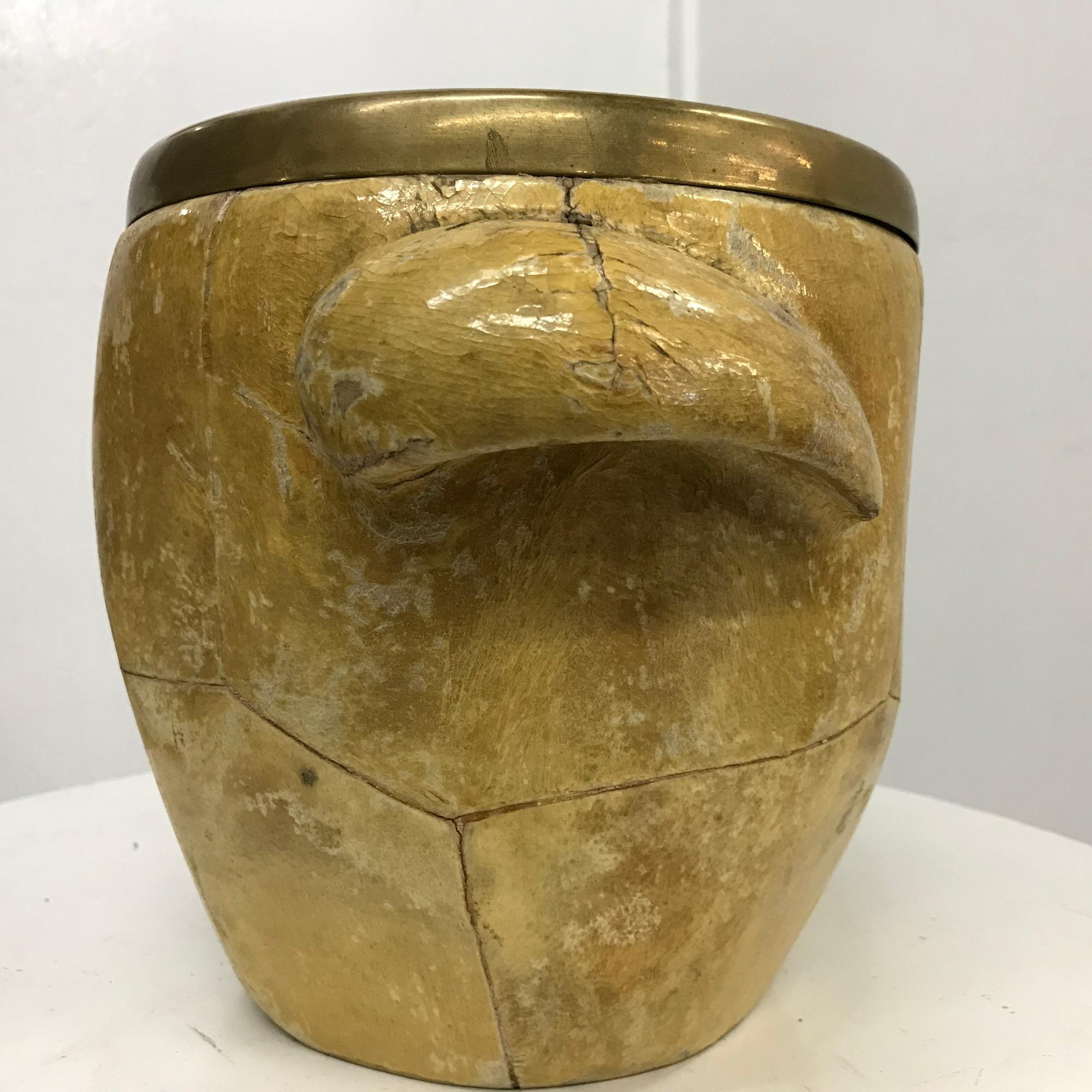 1950s Aldo Tura Milan Macabo Cusano Goatskin Brass Serving Set Tray & Ice Bucket In Distressed Condition In Chula Vista, CA