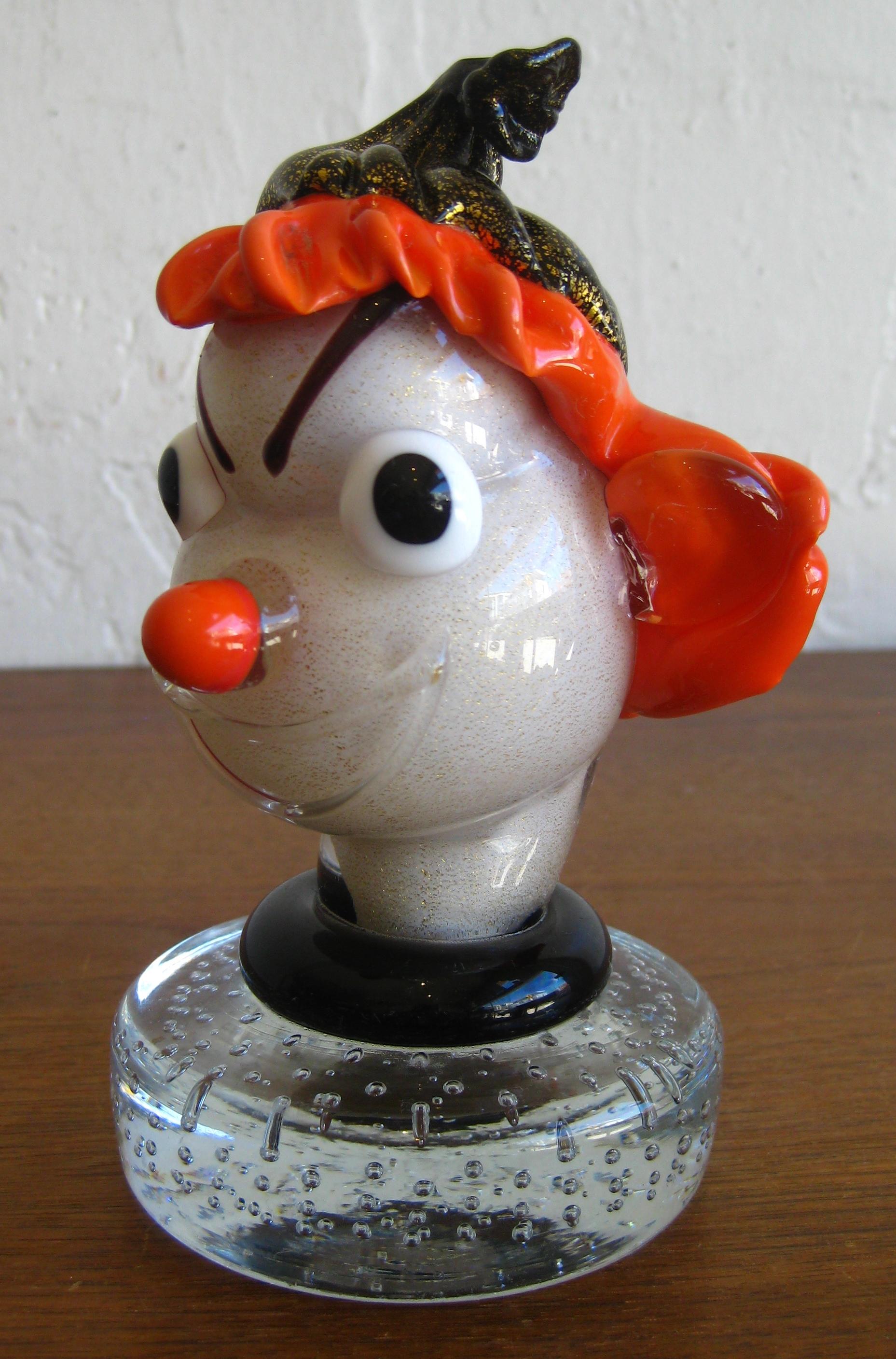 Verre d'art Sculpture de buste de clown en verre d'art italien de Murano d'Alfredo Barbini des années 1950 en vente