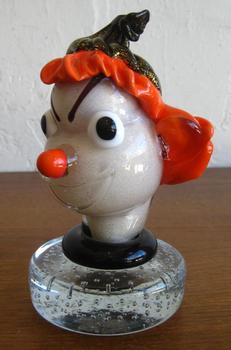 1950s Alfredo Barbini Italian Art Glass Murano Clown Bust Sculpture For Sale 1