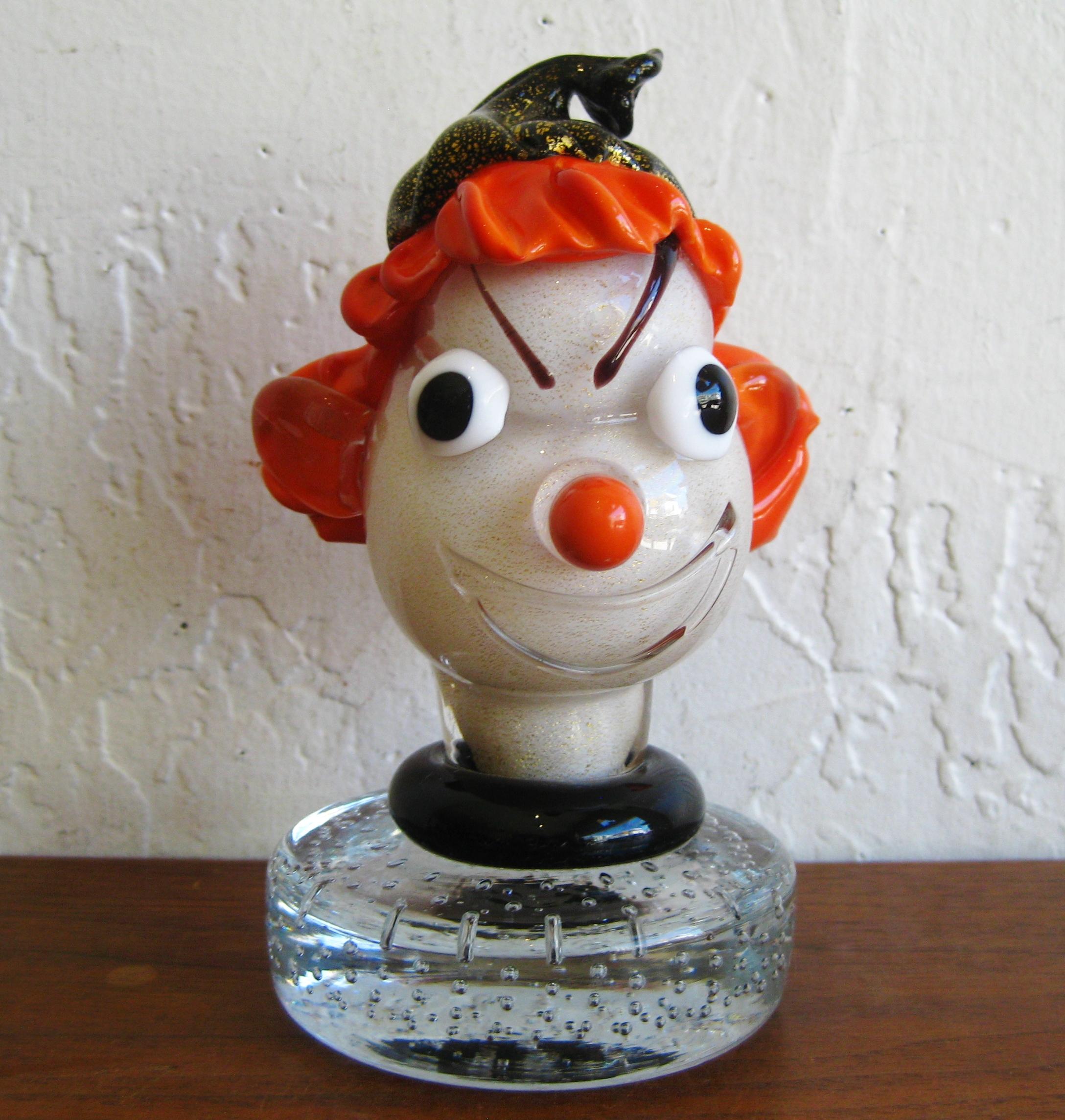 1950s Alfredo Barbini Italian Art Glass Murano Clown Bust Sculpture For Sale 1