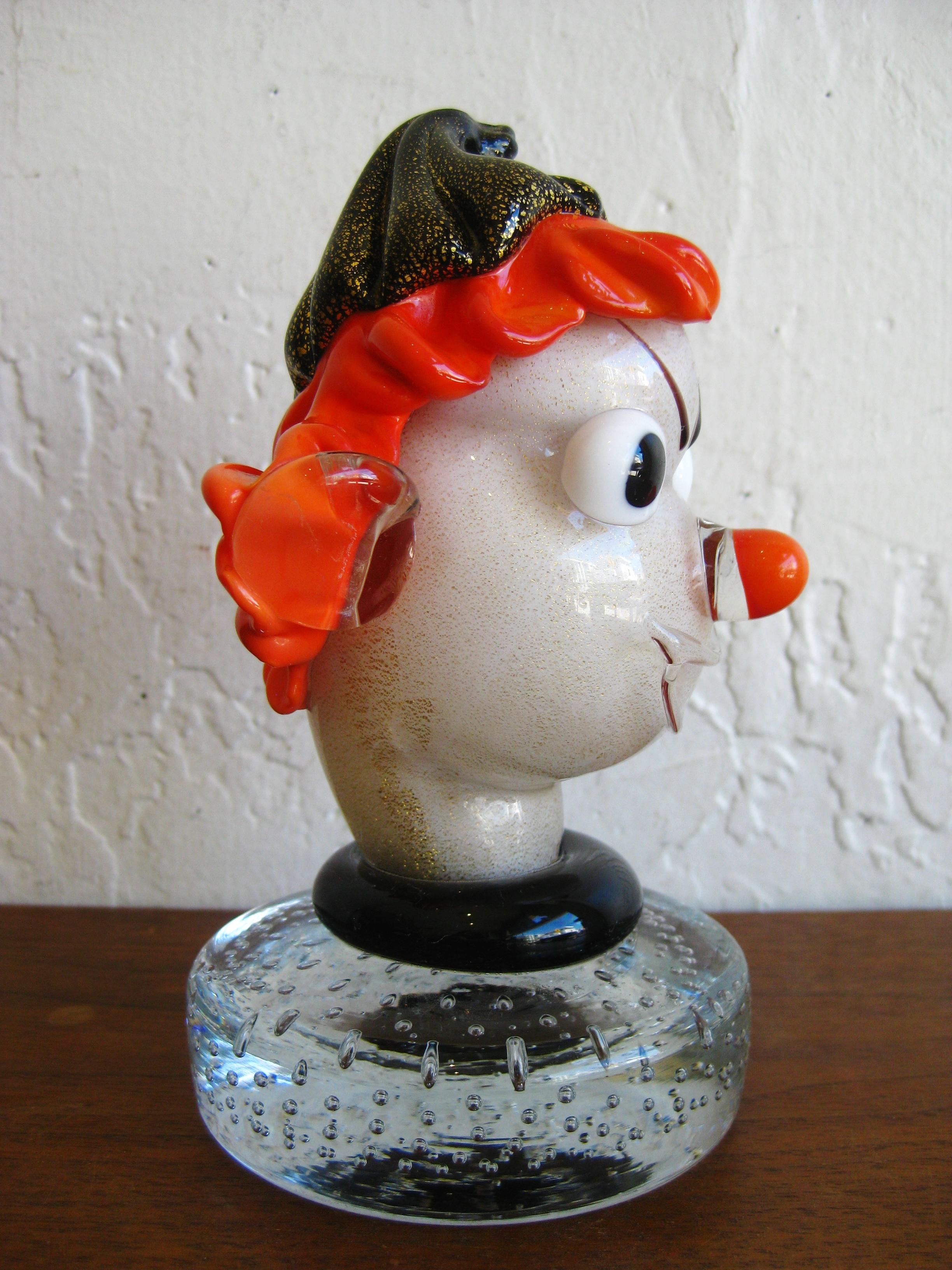 1950s Alfredo Barbini Italian Art Glass Murano Clown Bust Sculpture For Sale 2