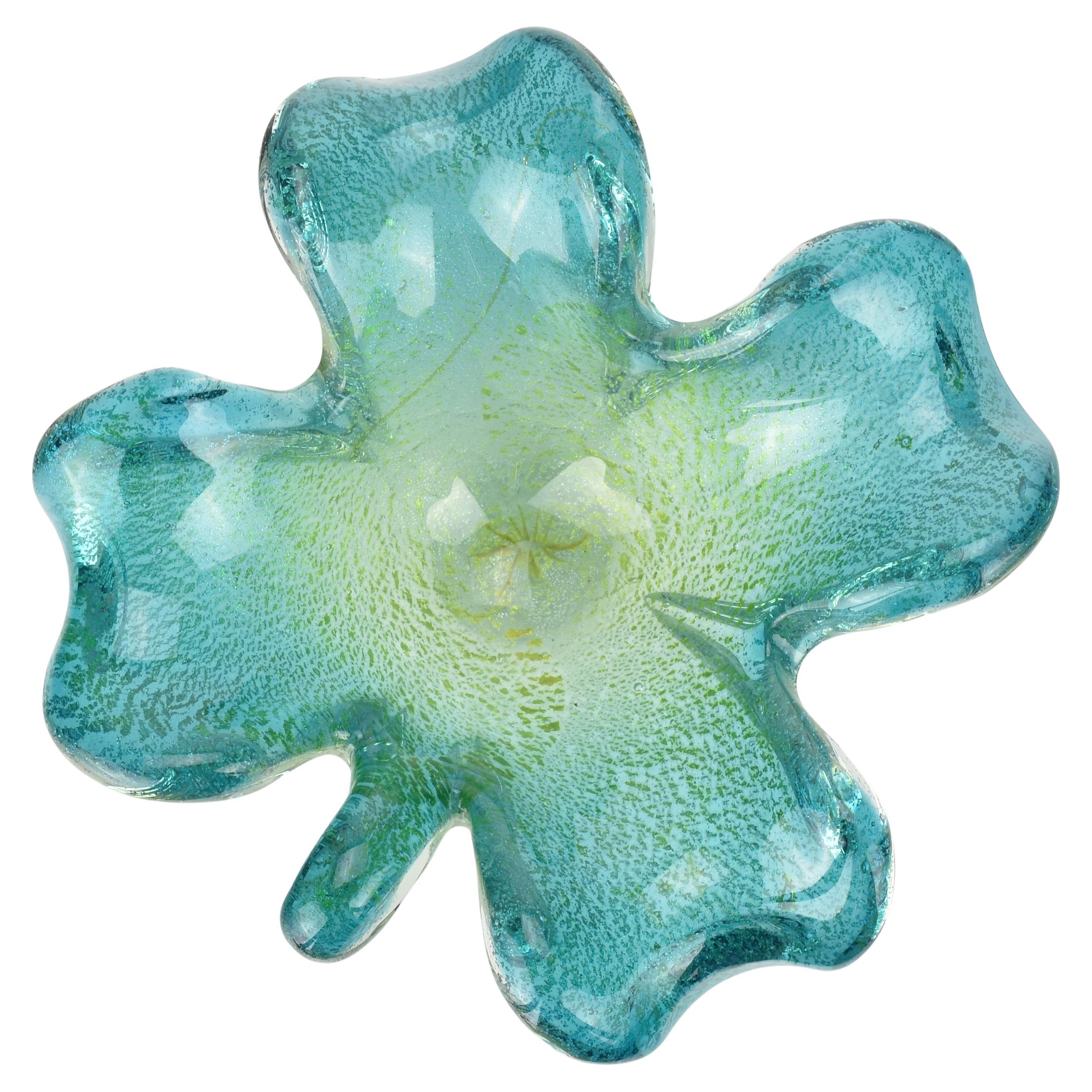 1950s Alfredo Barbini Murano Clover Leaf Bowl in Aqua
Green Art Glass