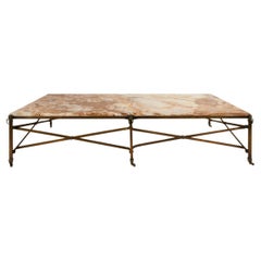 1950s Algerian Onyx and Brass Coffee Table, 73.25" x 32.25", France