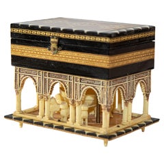 1950s Alhambra Palace Granada Spain Handmade Footed Moorish Music Box