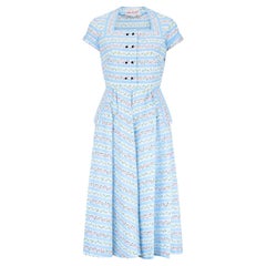 1950s Alice Edwards Floral Cotton Shirtwaister Dress
