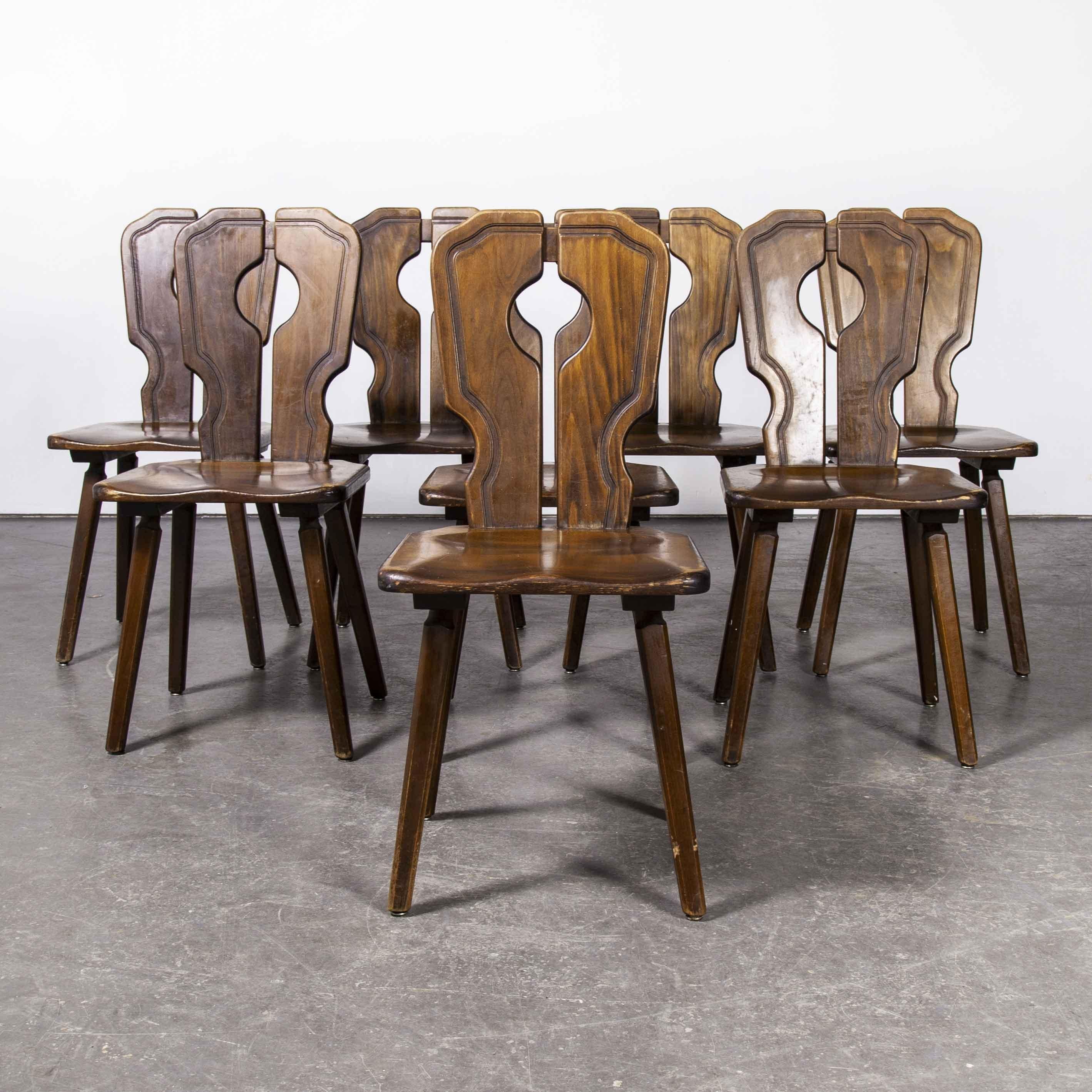 French 1950's Alsace Regional Open Back Dining Chair, Set of Eight