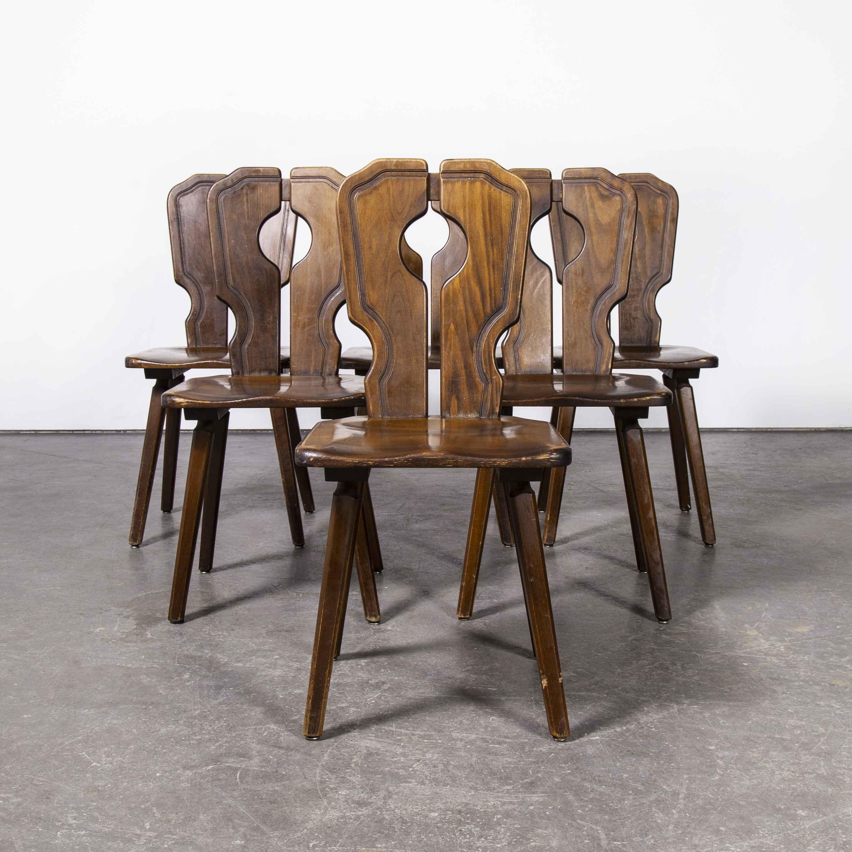 French 1950's Alsace Regional Open Back Dining Chair, Set of Six
