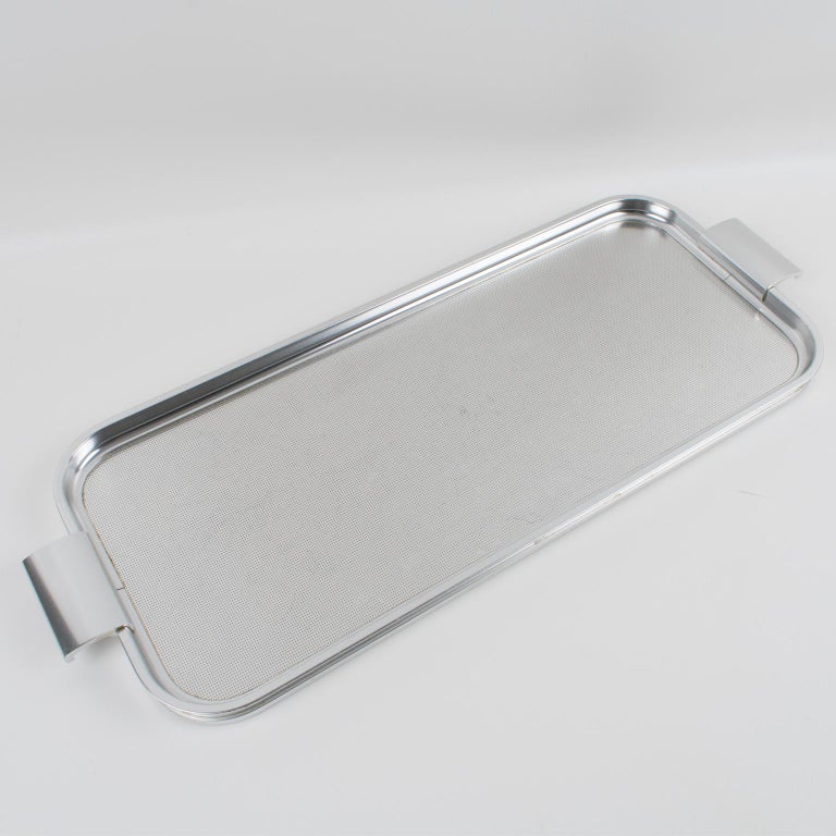Mid-Century Modern 1950s Aluminum Centerpiece Barware Tray Platter by Woodmet England For Sale