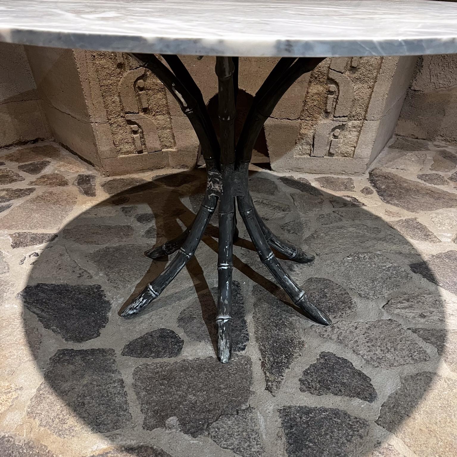 1950s Aluminum Pedestal Marble Dining Table Faux Bamboo Mexico For Sale 5