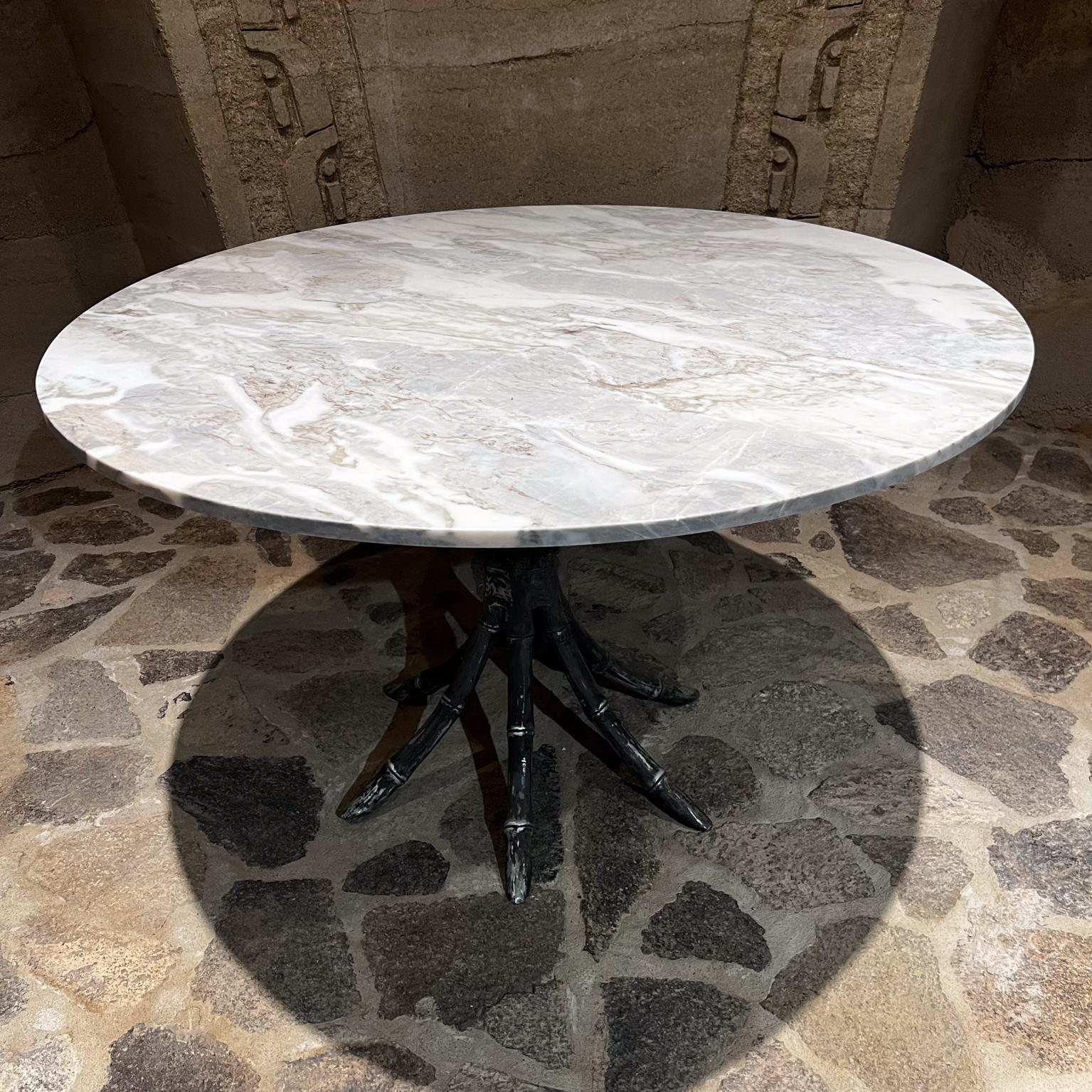 Mid-20th Century 1950s Aluminum Pedestal Marble Dining Table Faux Bamboo Mexico For Sale