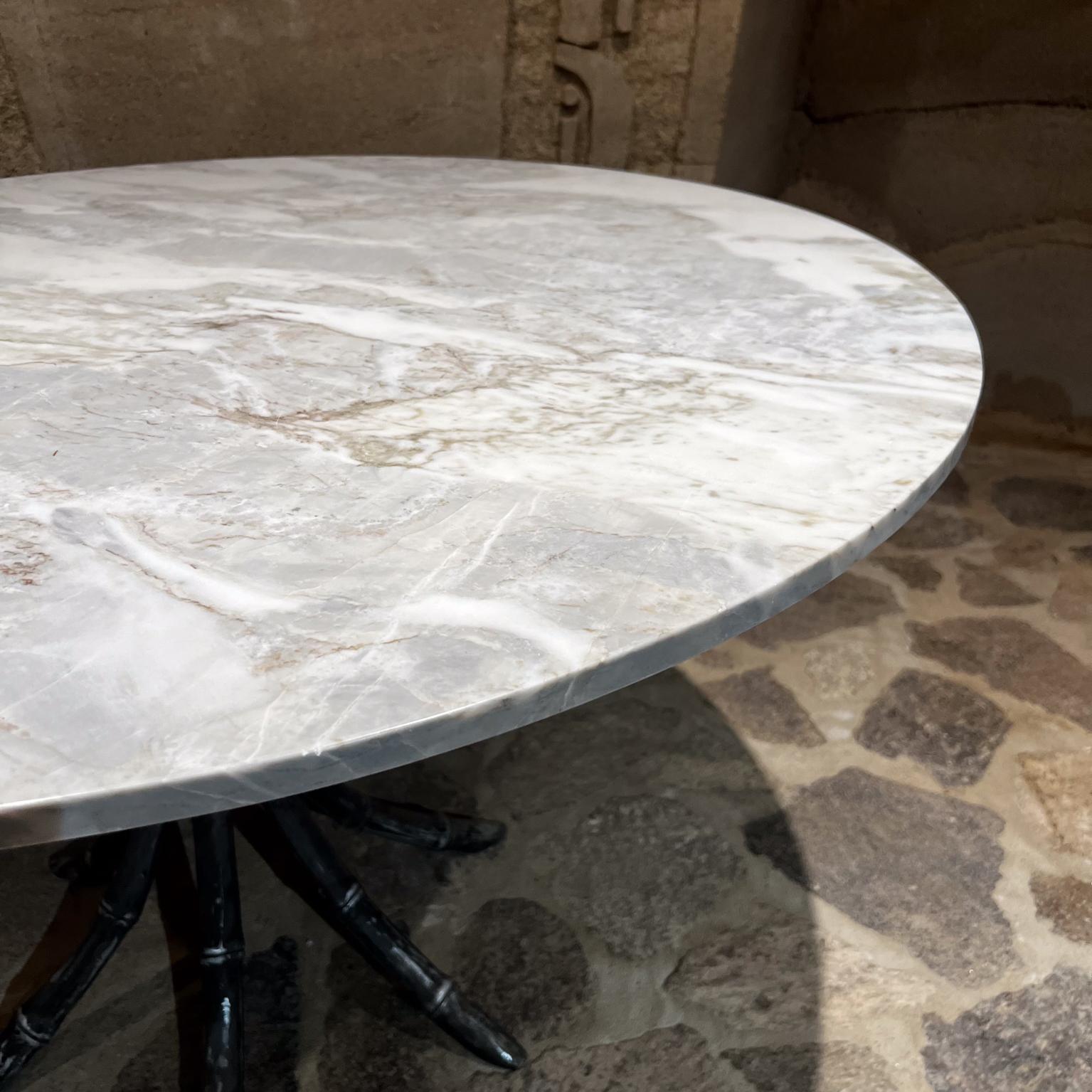 1950s Aluminum Pedestal Marble Dining Table Faux Bamboo Mexico For Sale 2