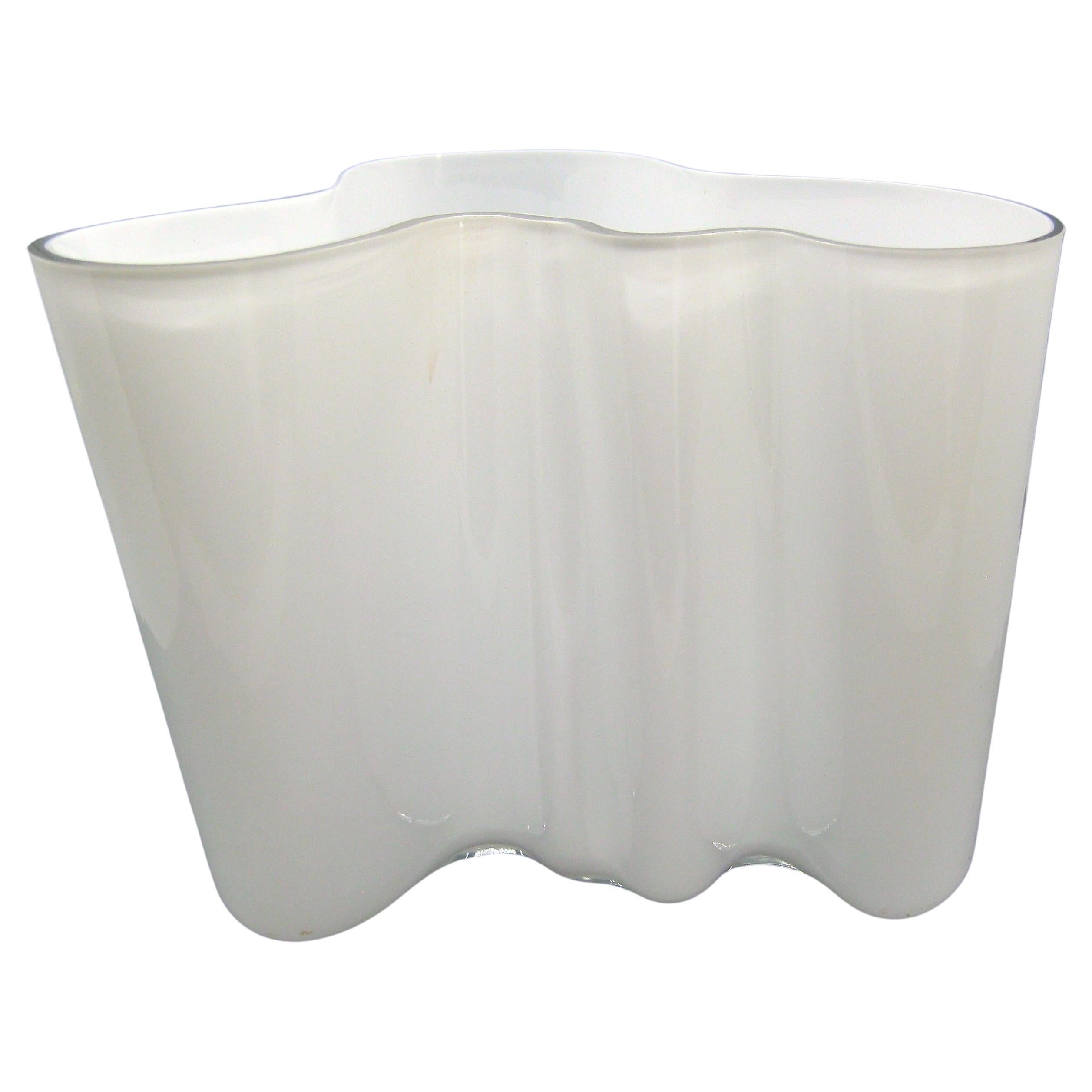 1950's Alvar Aalto Iittala "Savoy" Model 3030 White Cased Glass Vase Signed