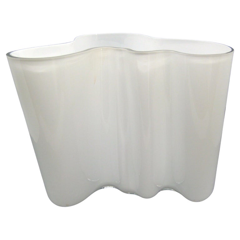1950's Alvar Aalto Iittala "Savoy" Model 3030 White Cased Glass Vase Signed  For Sale at 1stDibs